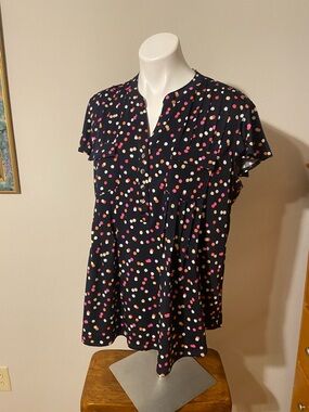 Ava & Grace Navy Blouse with Pink and Cream Polka Dots